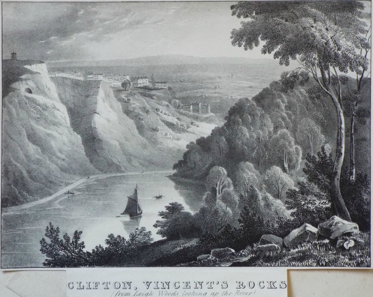 Lithograph - Clifton, Vincent's Rocks (from Leigh Woods, looking up the River)