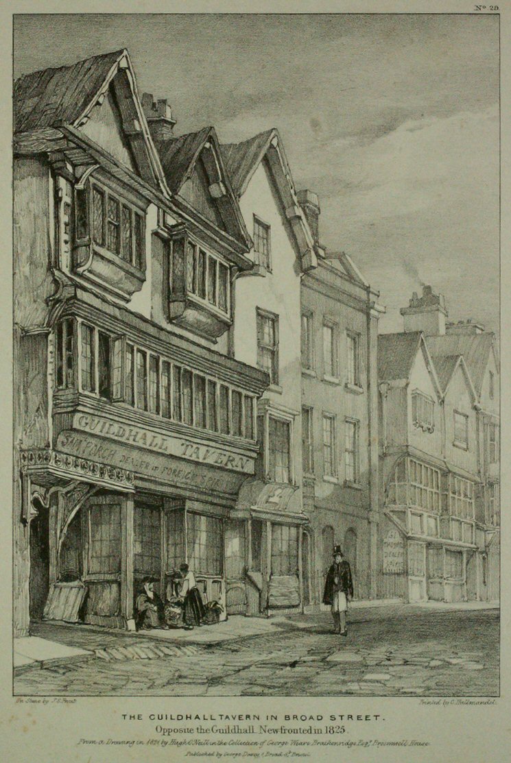 Lithograph - The Guildhall Tavern in Broad Street. Opposite the Guildhall. New fronted in 1825 - Prout