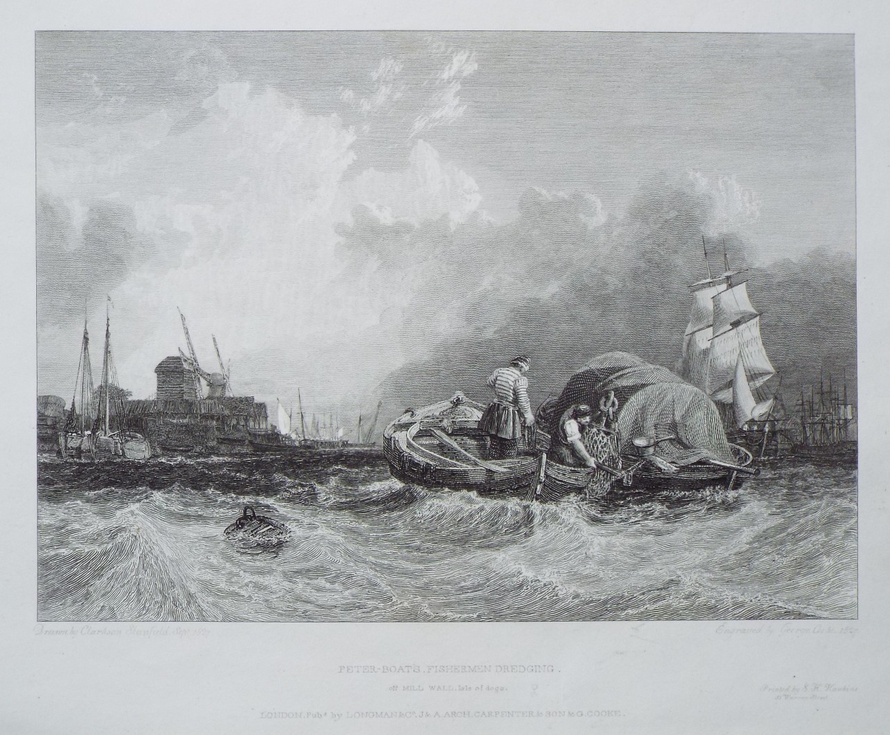 Print - Peter-Boats Fishermen Dredging off Mill Wall Isle of Dogs - Cooke