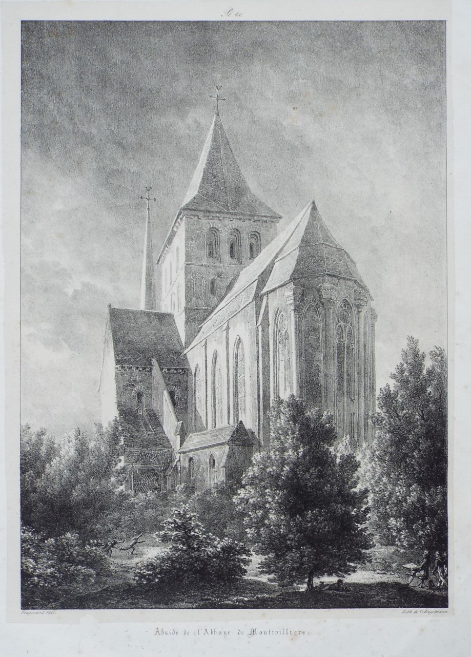 Lithograph - Abside de l'Abbaye de Montivilliers