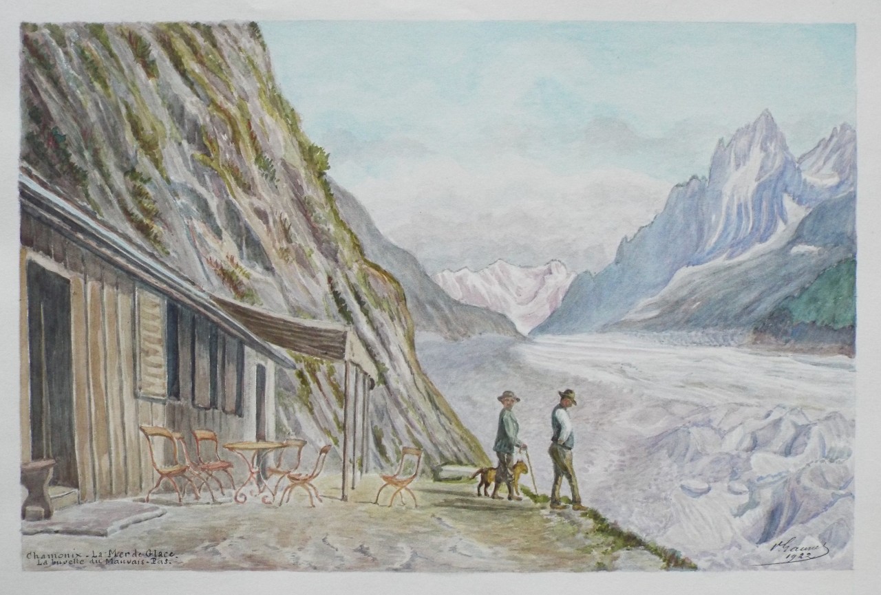 Watercolour - Chamonix. La Mer de Glace. La buvette de Mauvais Pas.