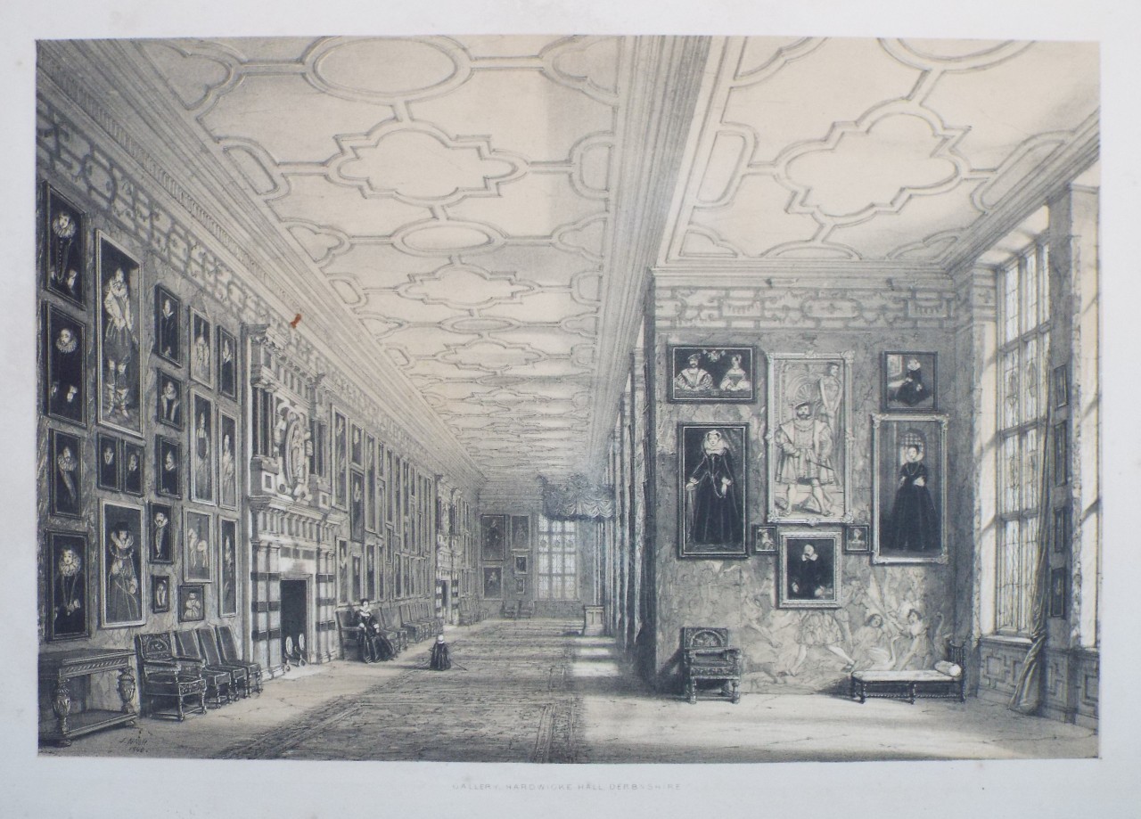 Lithograph - Gallery, Hardwicke Hall, Derbyshire - Nash