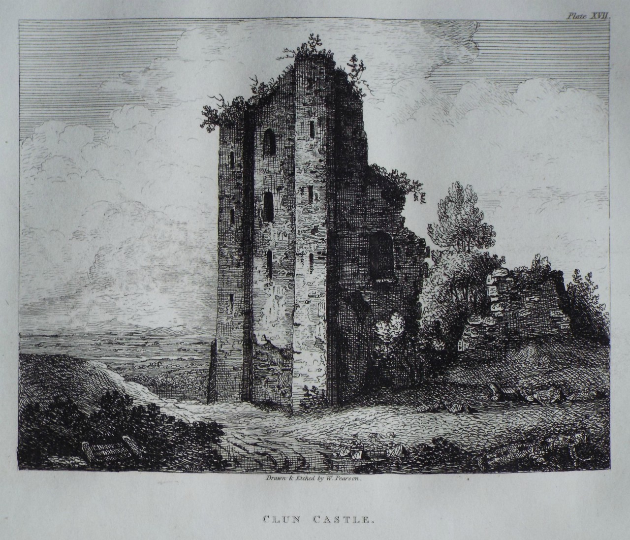 Etching - Clun Castle. - Pearson