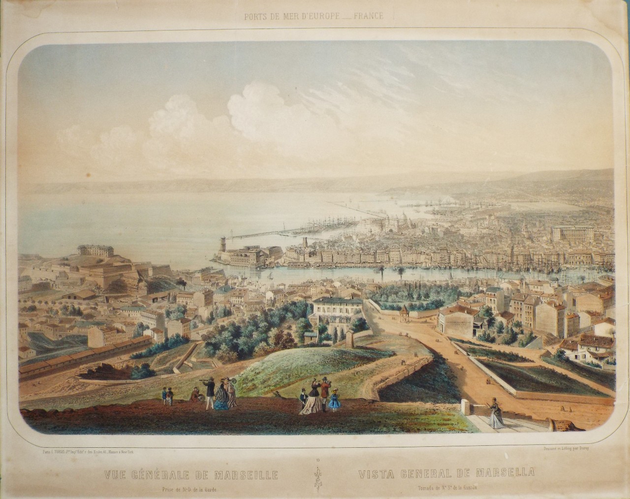 Lithograph - Ports de Mer de l'Europe - France |
Vue Generale Marseille Prise de N-D. de la Garde | 
Vista General de Marsella Tomada de Na. Sa. de la Garda - Duruy