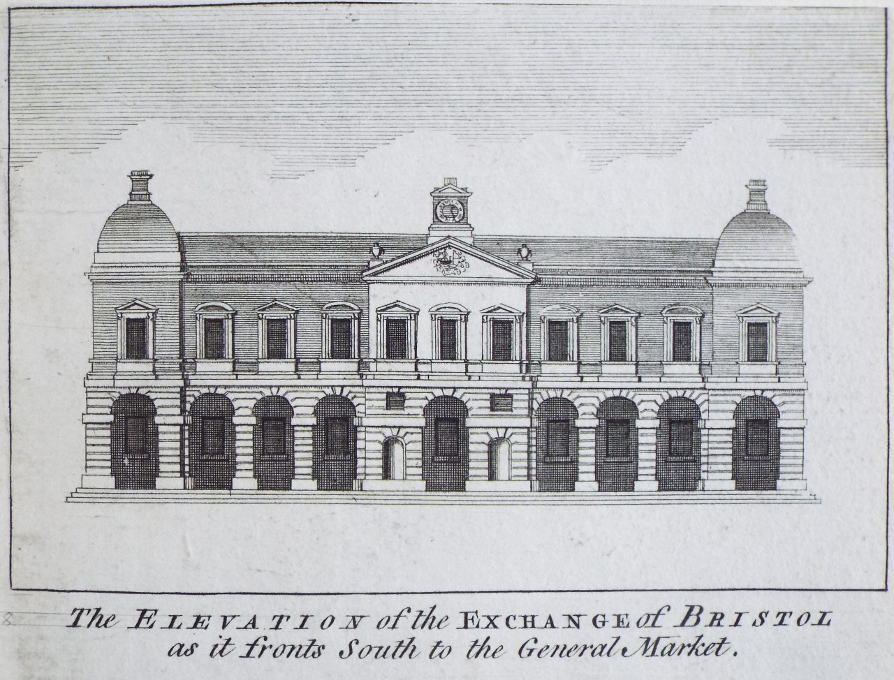 Print - The Elevation of the Exchange of Bristol as it fronts South to the General Market.