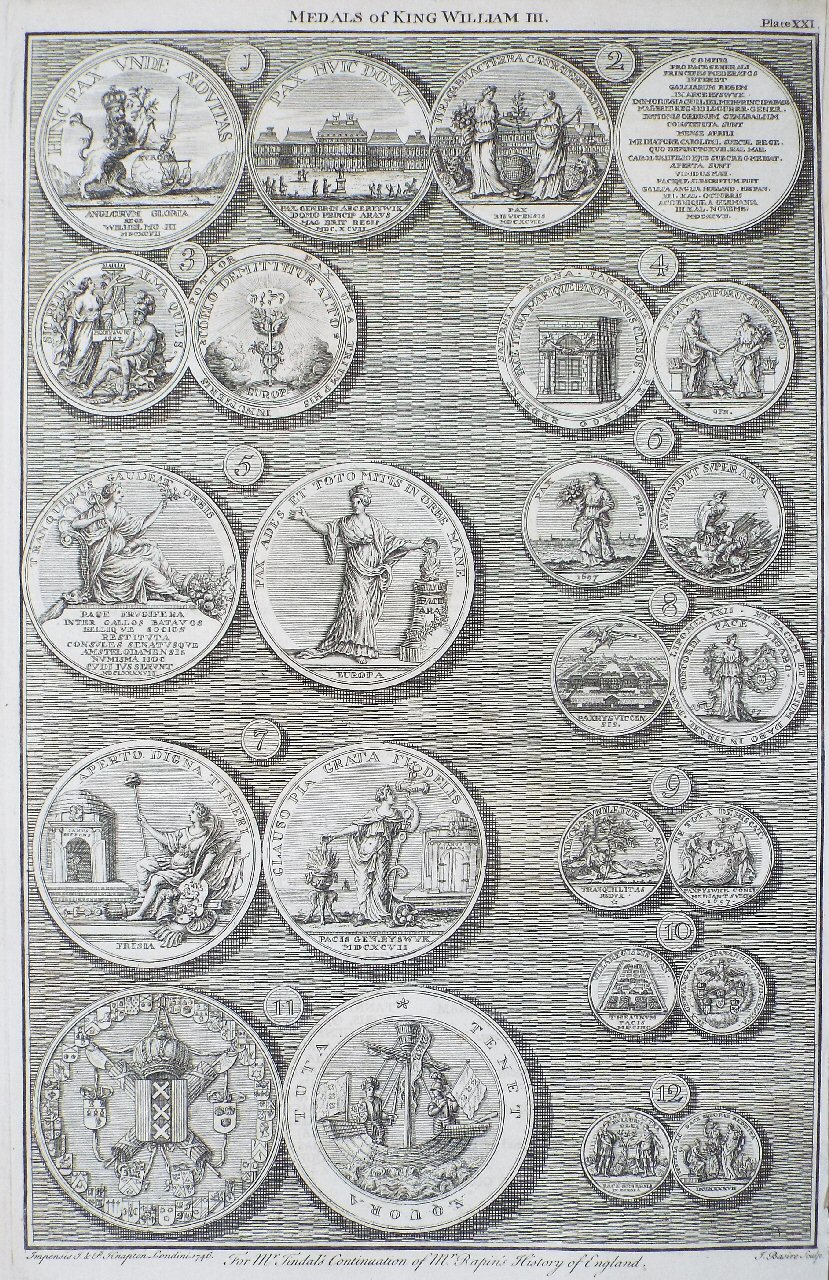 Print - Medals of King William III. Plate XXI - Basire