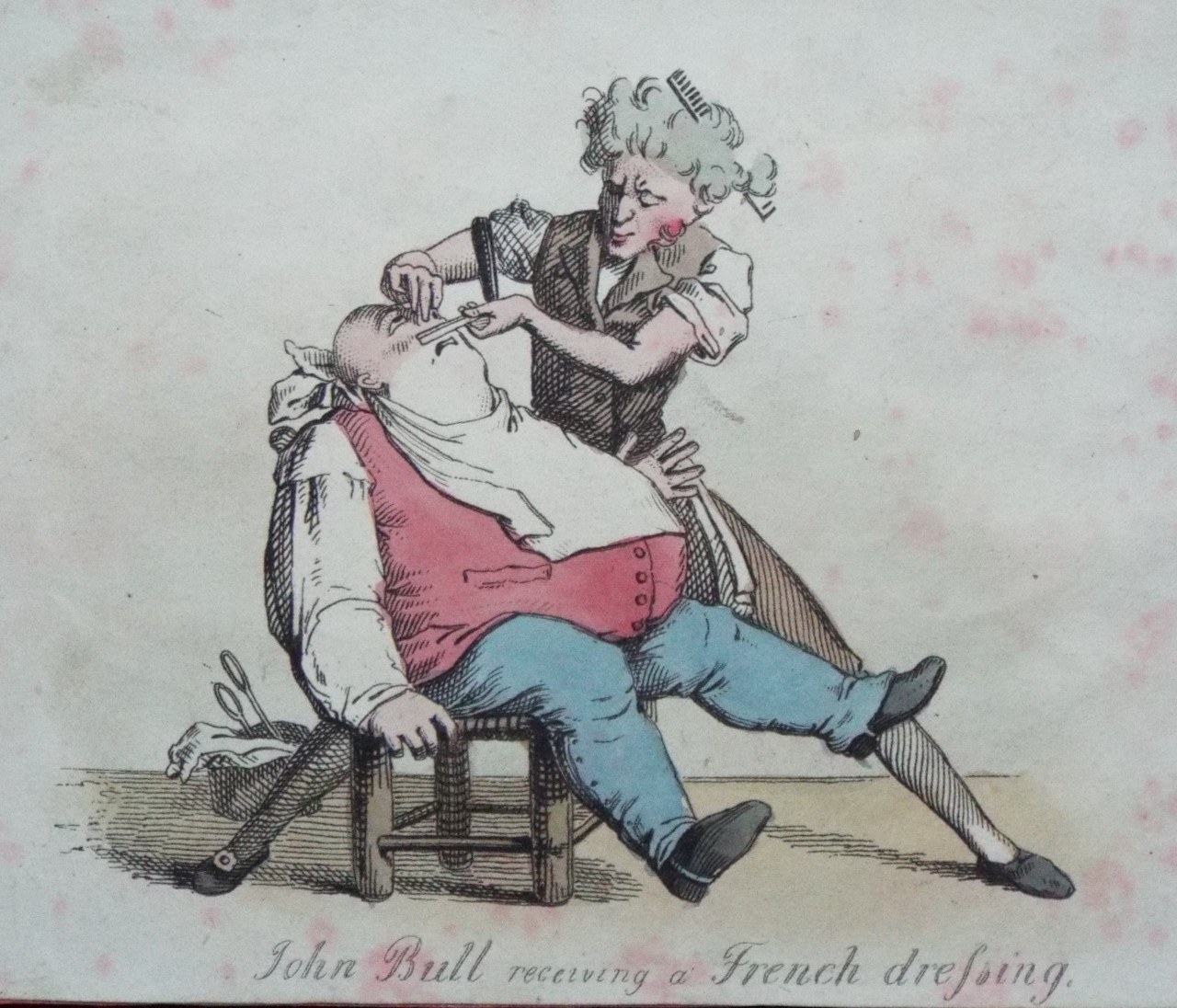 Etching - John Bull receiving a French dressing.