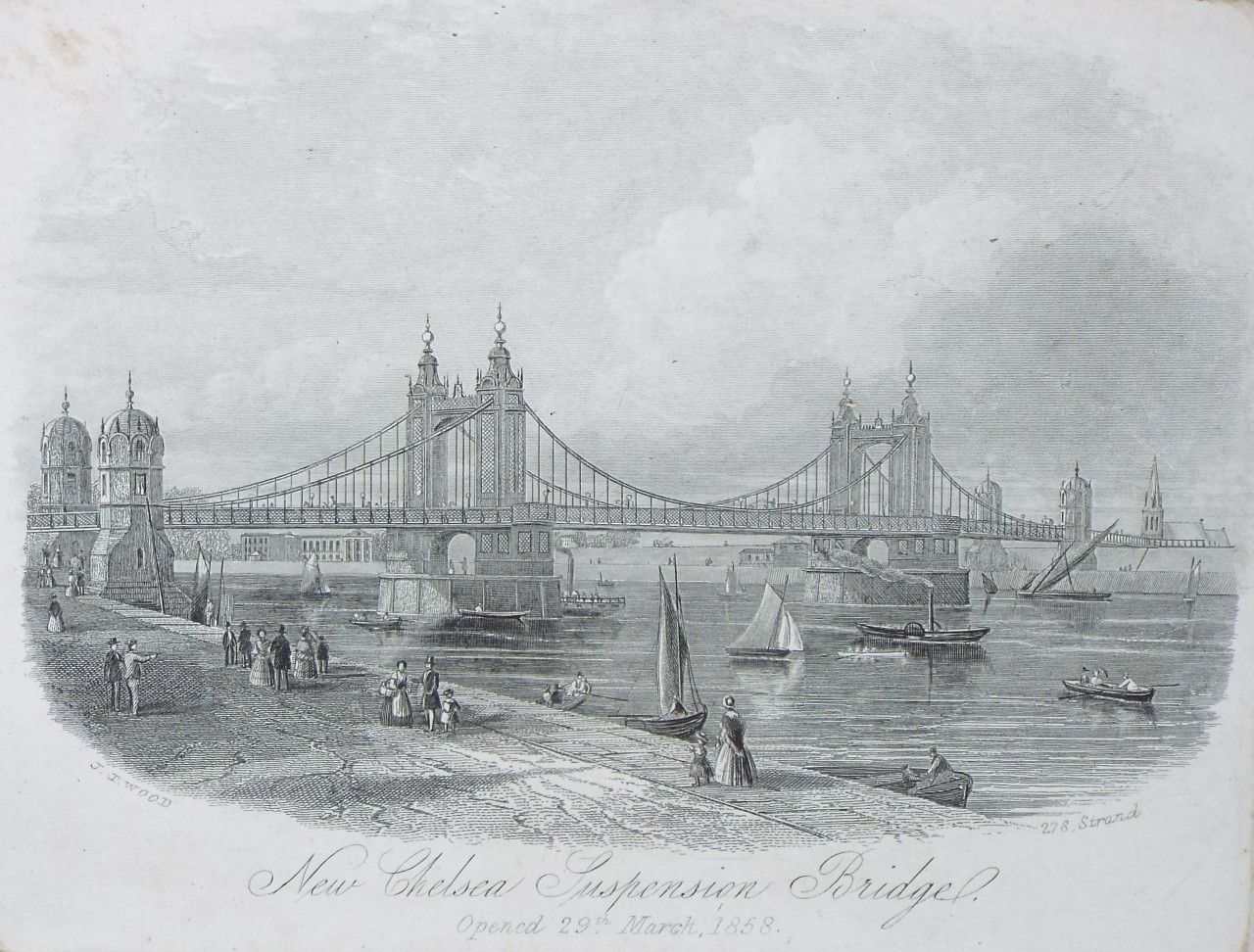 Steel Vignette - New Chelsea Suspension Bridge. Opened 29th March, 1858.