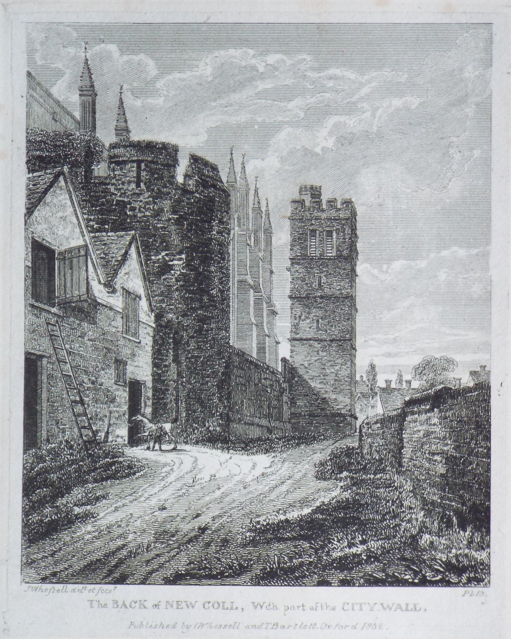 Print - The Back of New Coll, With part of the City Wall. - Whessell