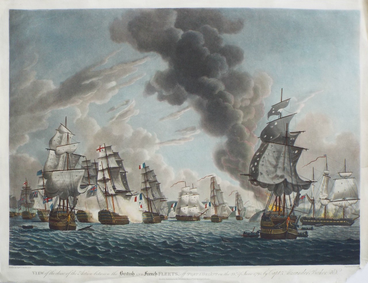 Aquatint - View of the close of the Action between the British and French Fleets, off Port l'Orient on the 23rd. of June 1795, by Captn. Alexander Becher R. N. - Dodd