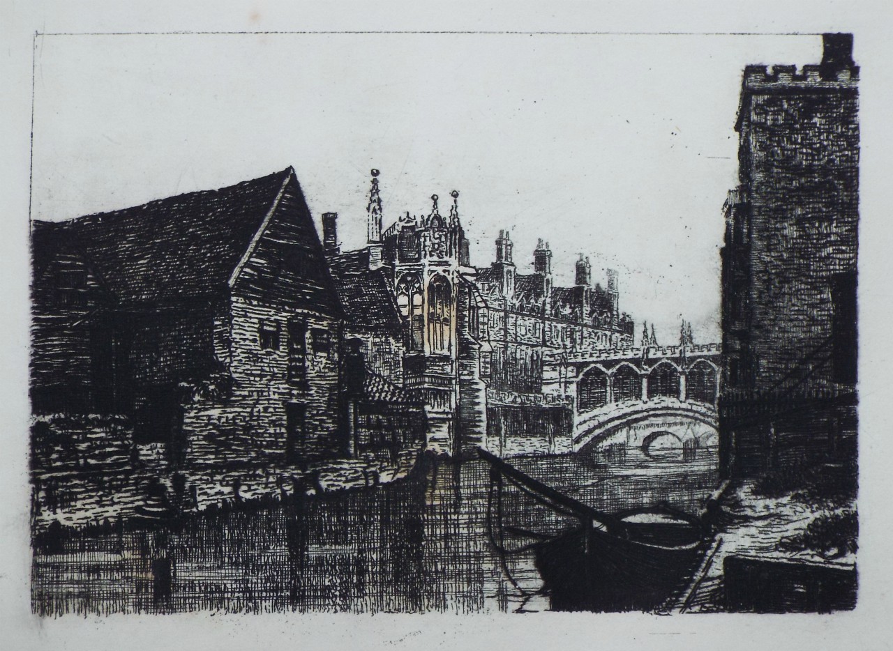 Etching - St. John's College, view from Fisher's Lane - Farren