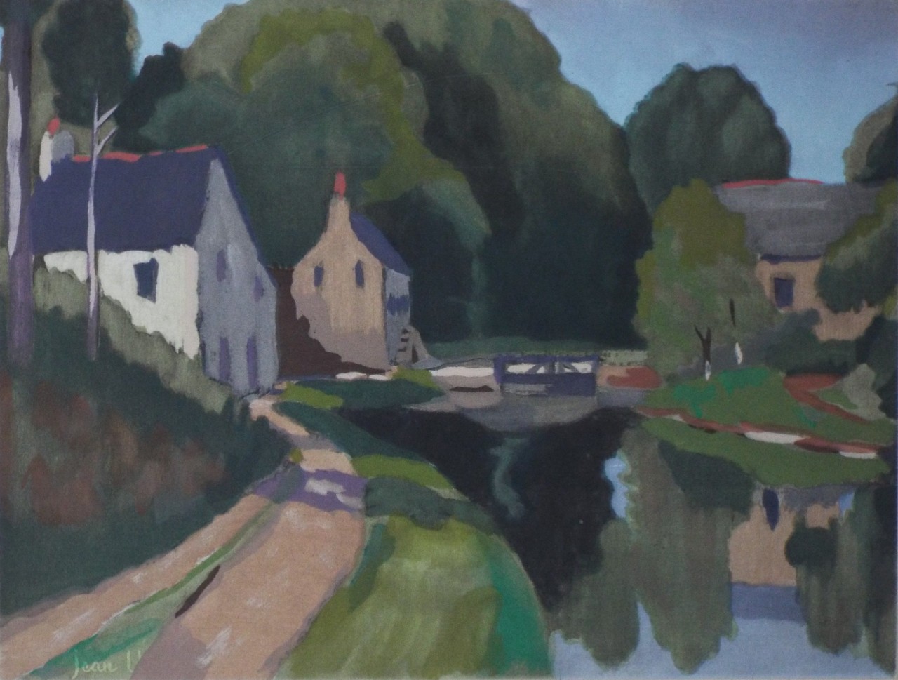Pochoir Gouache - Une Ecluse : Boutron