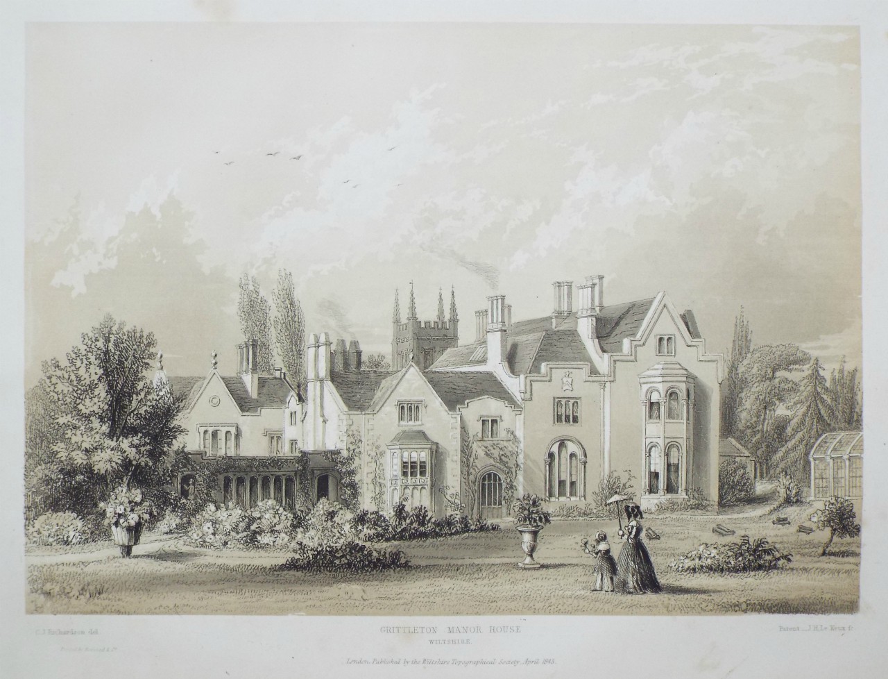 Lithograph - Grittleton Manor House Wiltshire - Le