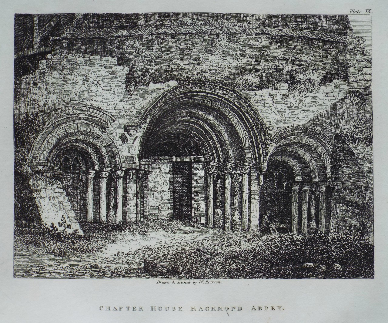 Etching - Chapter House Haghmond Abbey. - Pearson