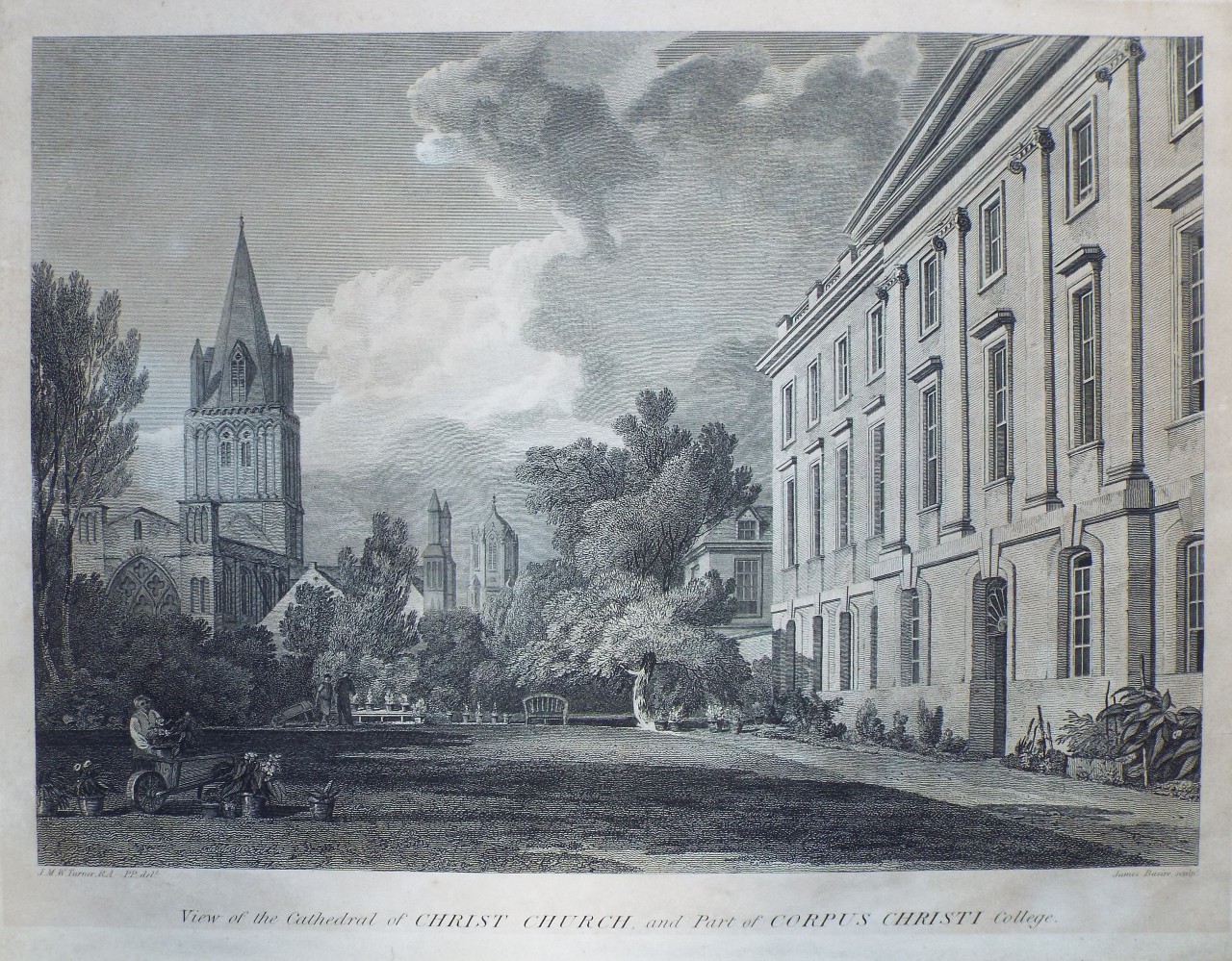 Print - View of the Cathedral of Christ Church and Part of Corpus Christi College. - Basire