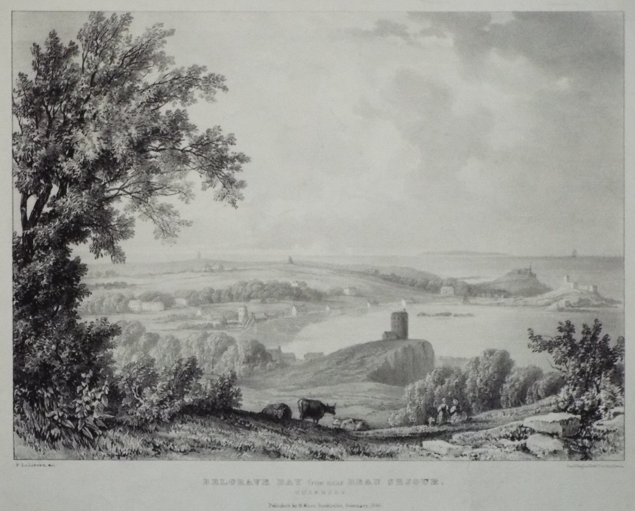 Lithograph - Belgrave Bay from near Beau Sejour, Guernsey.