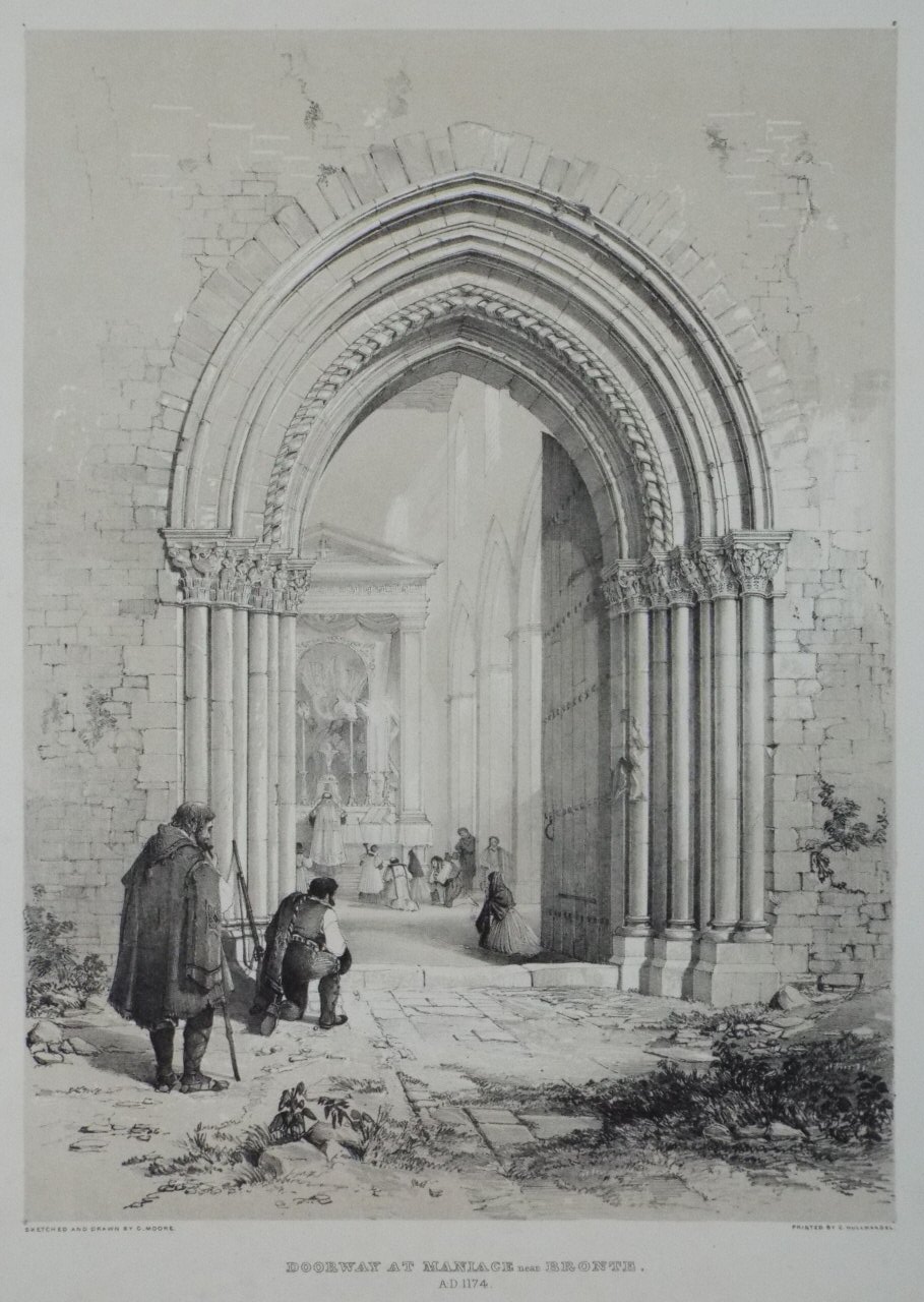 Lithograph - Doorway at Maniace near Bronte. A.D. 1174 - Moore