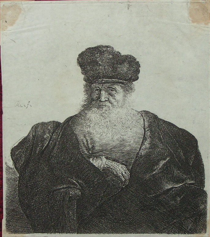 Etching - (Old man with beard, fur cap and velvet cloak)