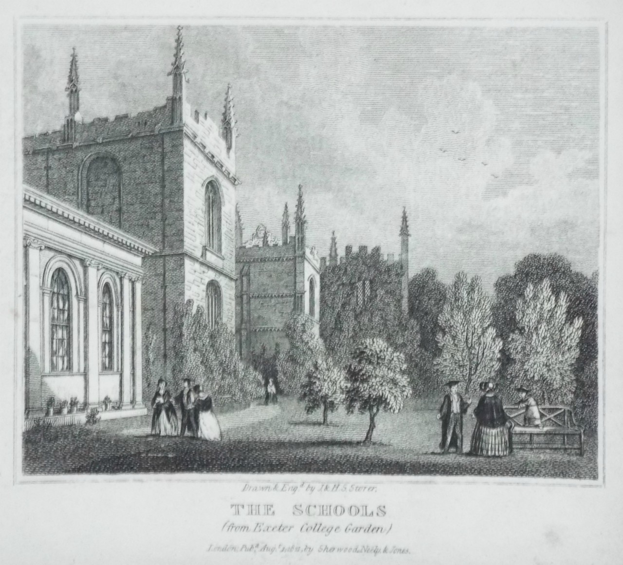 Print - The Schools (from Exeter College Garden) - Storer