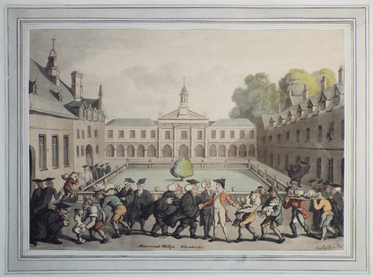 Etching with aquatint - Emmanuel College, Cambridge - Rowlandson