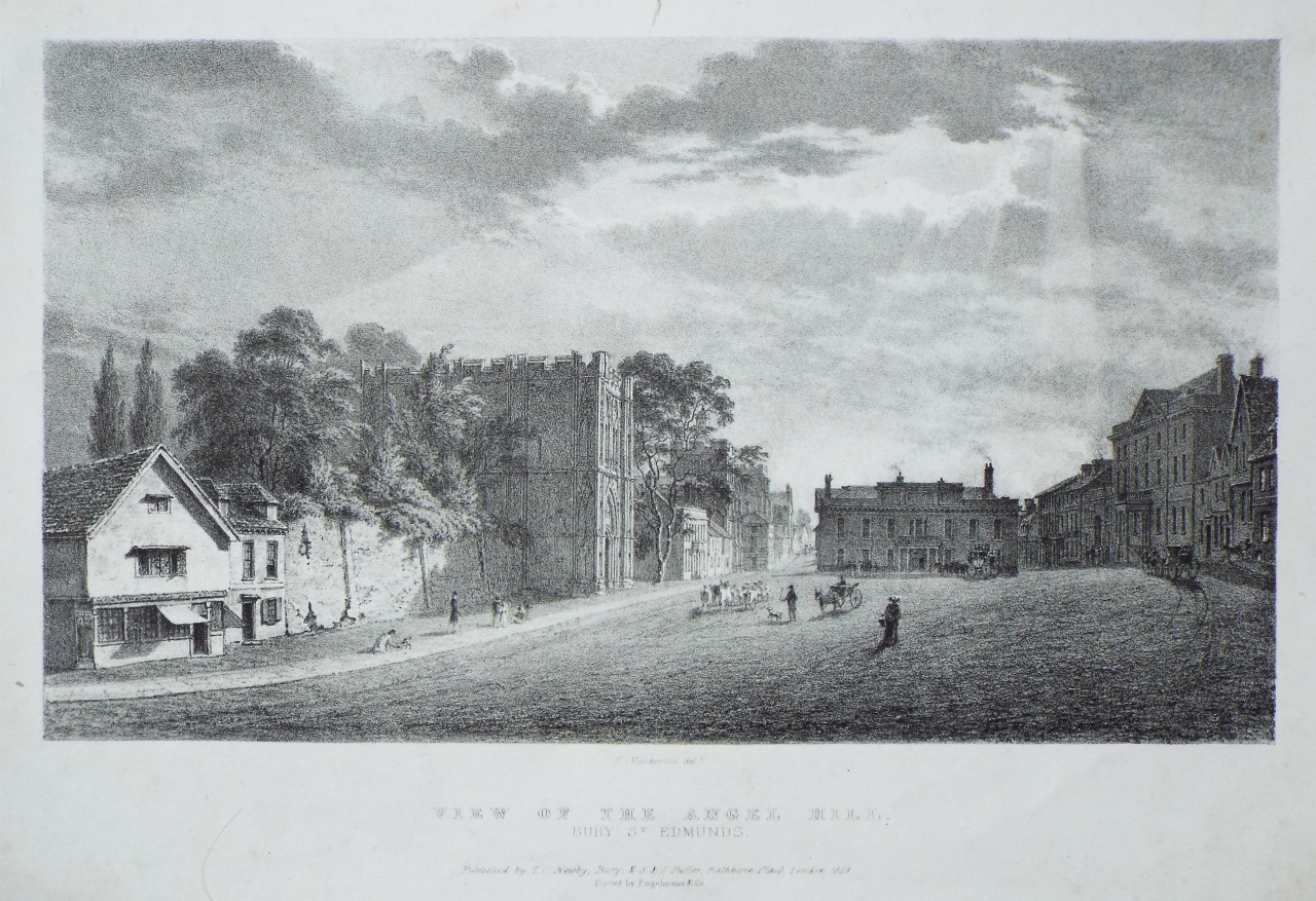 Lithograph - View of the Angel Hill, Bury St. Edmunds.