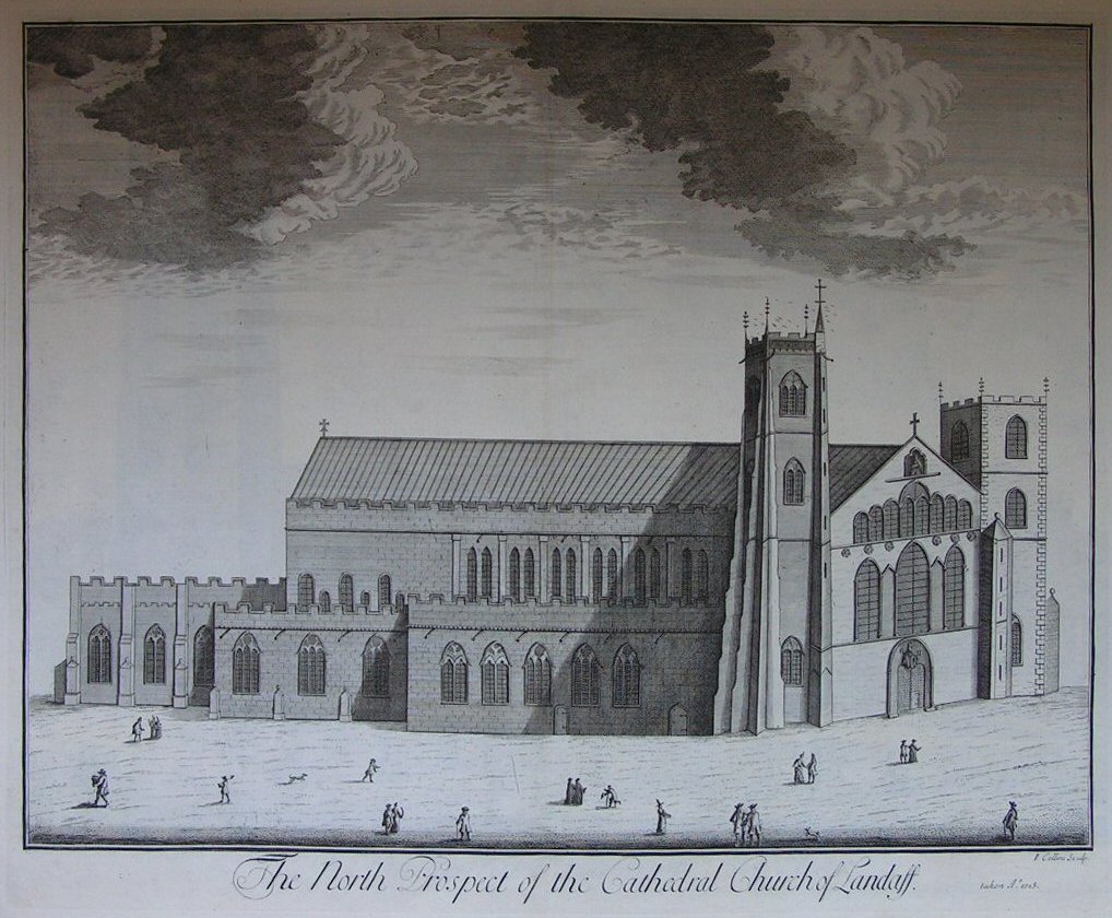 Print - The North Prospect of the Cathedral Church of Llandaff - Collins