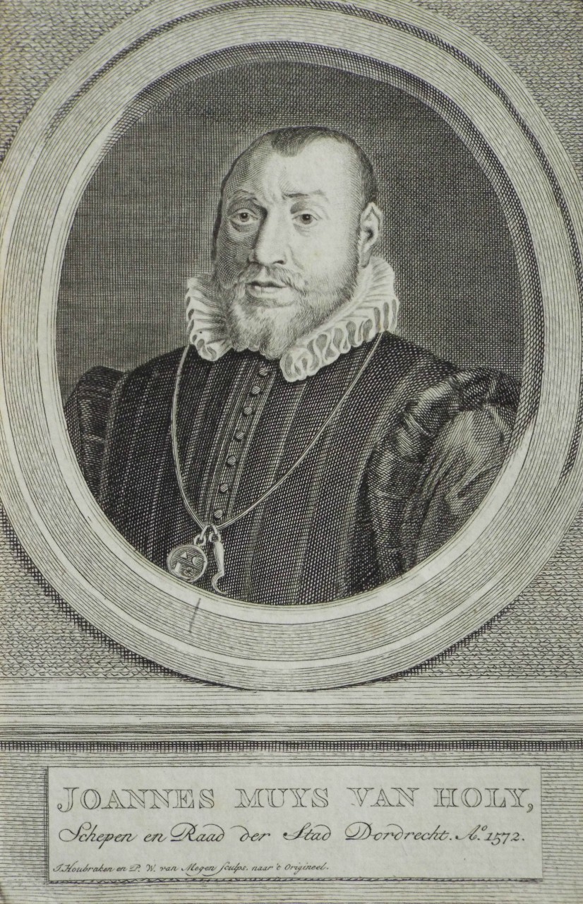 Print - Joannes Muys van Holy, Schepen en Raad der Stad Dordrecht. Ao. 1572. - Houbraken