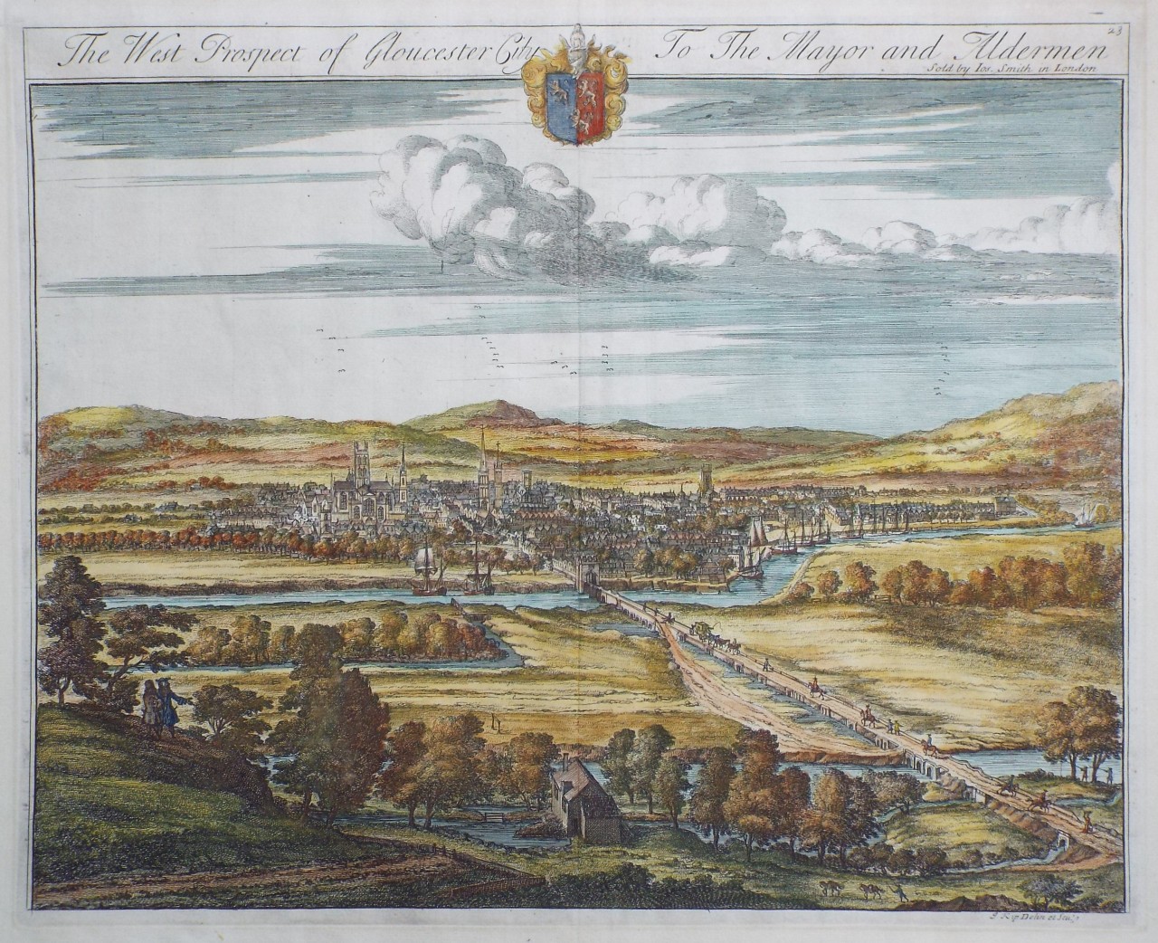 Print - The West Prospect of Gloucester City. To The Major and Aldermen - Kip