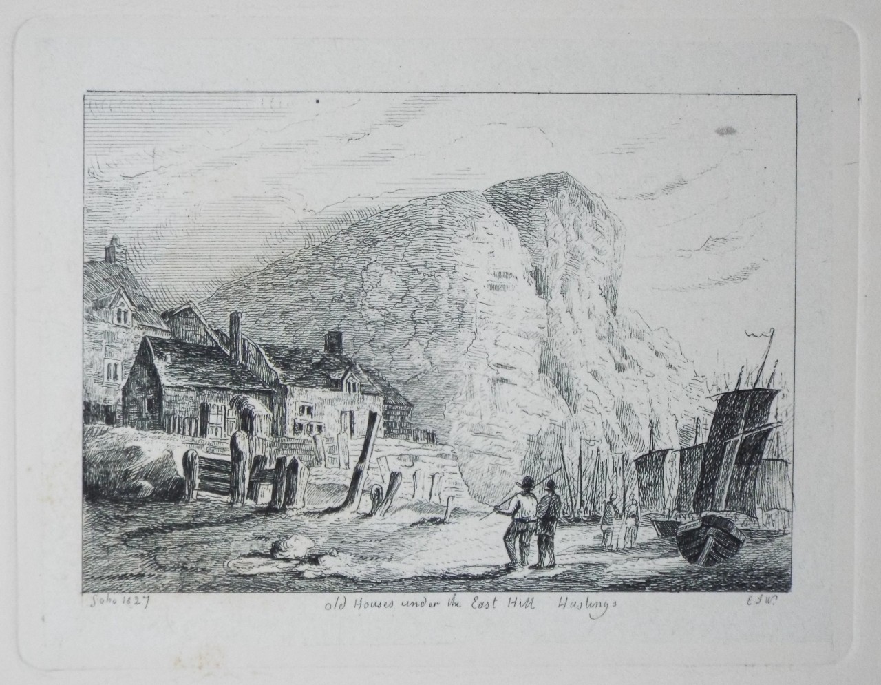Etching - Old Houses under the East Hill Hastings - Wilkinson