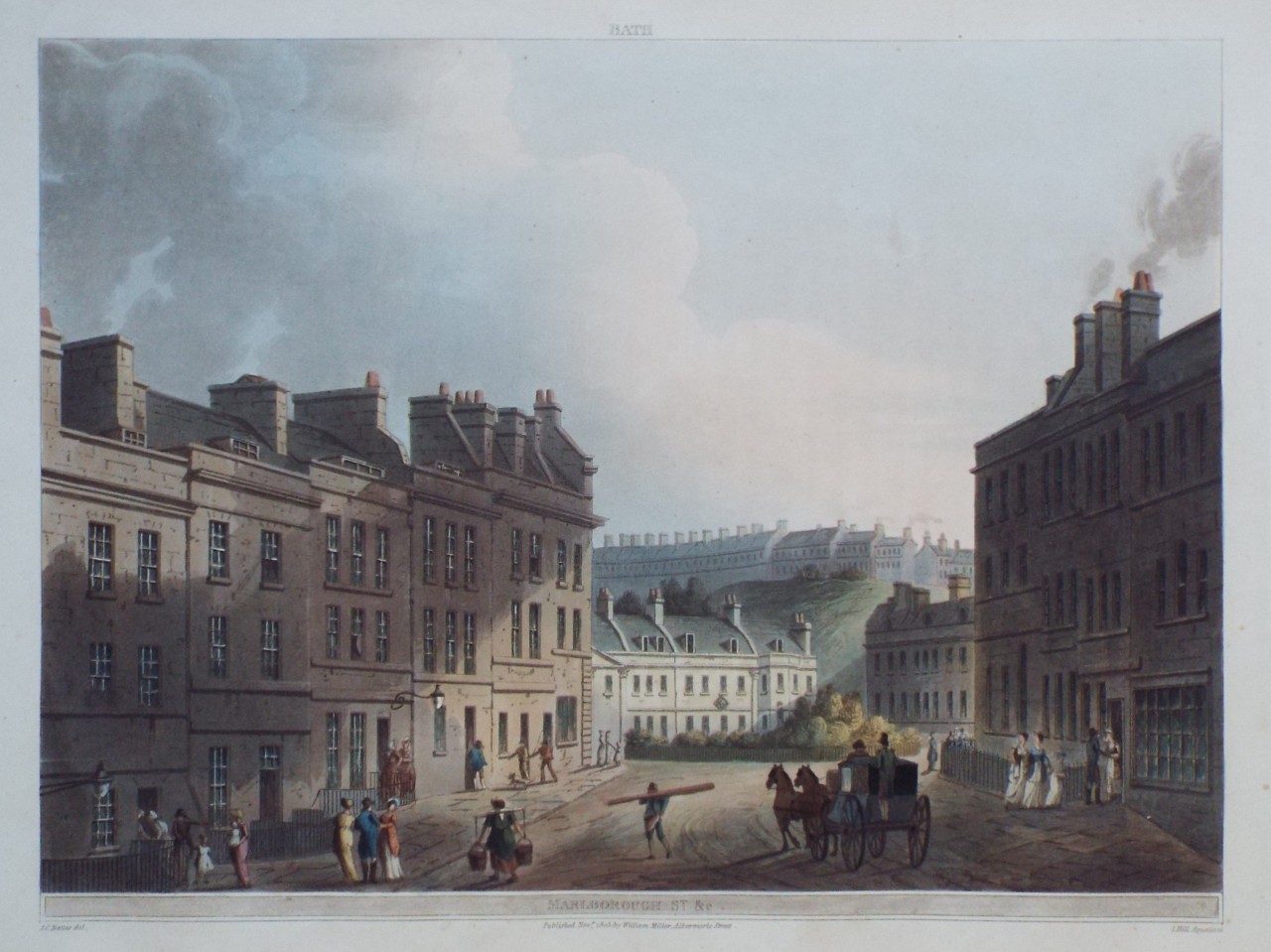 Aquatint - Bath. Marlborough St. &c. - Hill