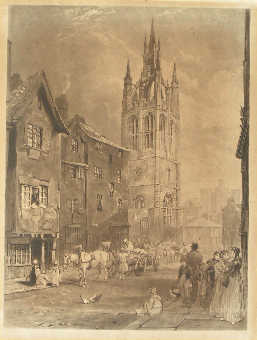 Mezzotint - St.Nicholas Church Newcastle upon Tyne - Hodgetts