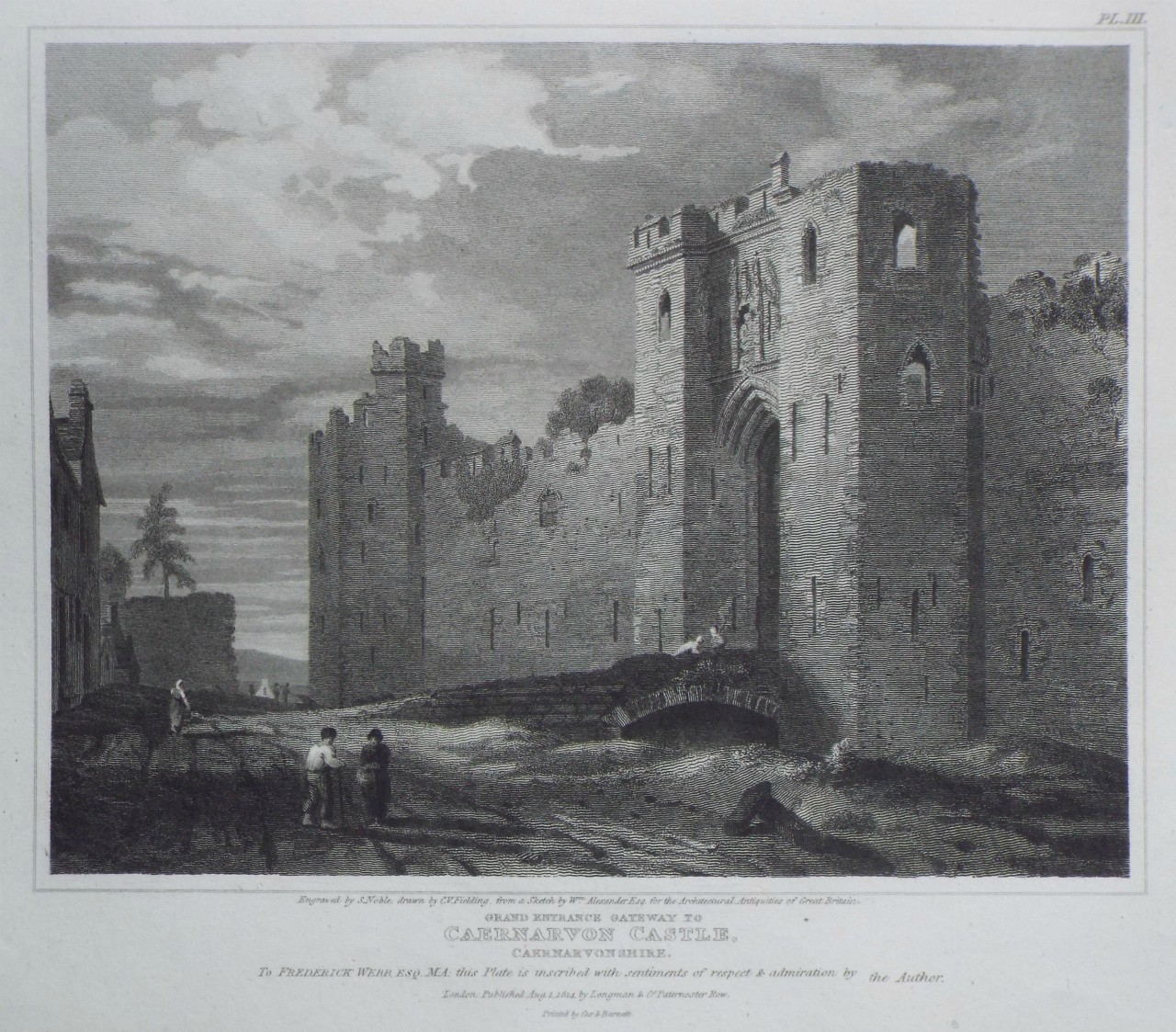 Print - Grand Entrance Gateway to Caernarvon Castle, Caernarvonshire, North Wales. - Noble