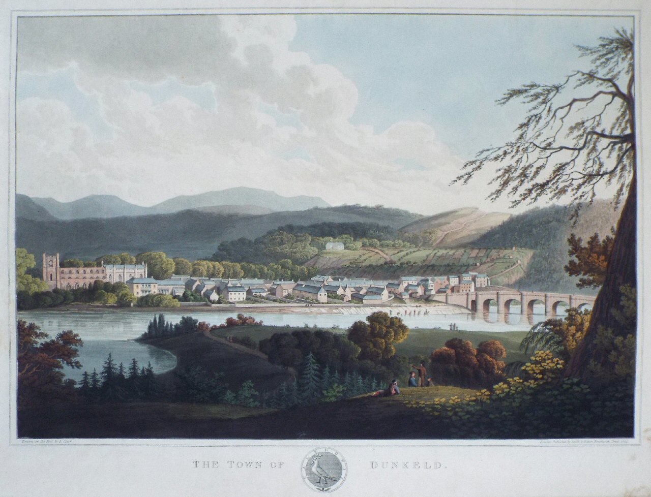 Aquatint - The Town of Dunkeld. - Clark