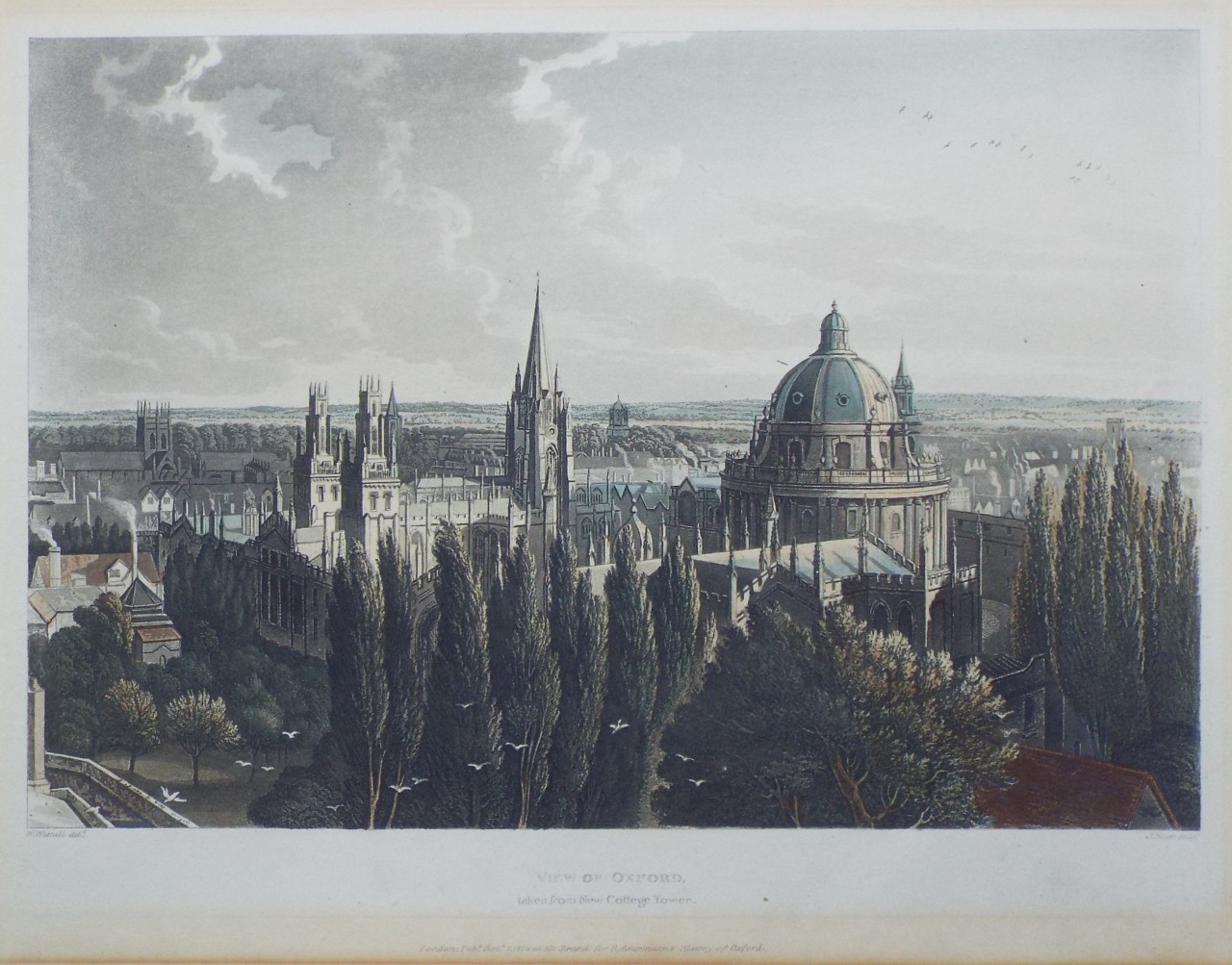Aquatint - View of Oxford, taken from New College Tower.  - Bluck