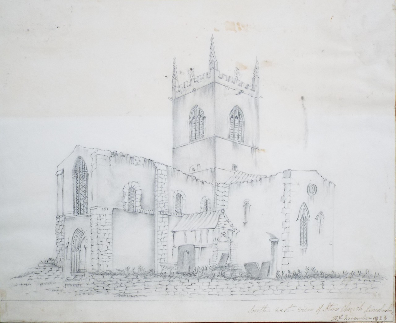 Ink and pencil - South West View of Stow Church Lincolnshire JY November 1823