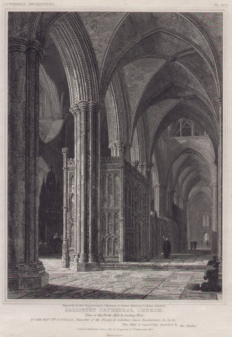 Print - Salisbury Cathedral. View of the North Aisle &c looking West - Le