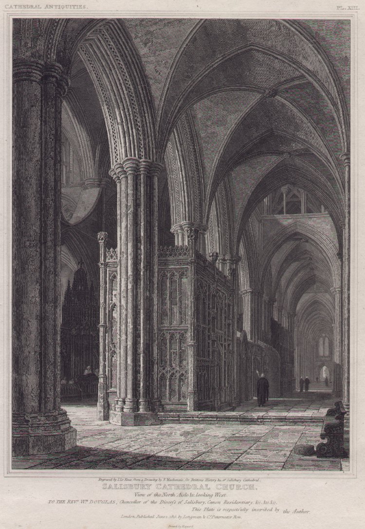 Print - Salisbury Cathedral. View of the North Aisle &c looking West - Le