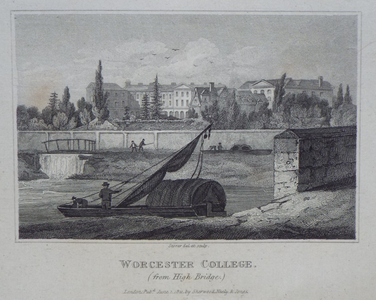 Print - Worcester College. (from High Bridge.) - Storer