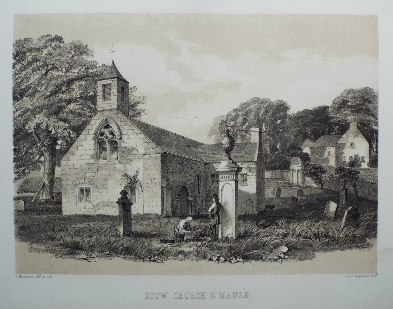 Lithograph - Stow Church & Manse - Macpherson