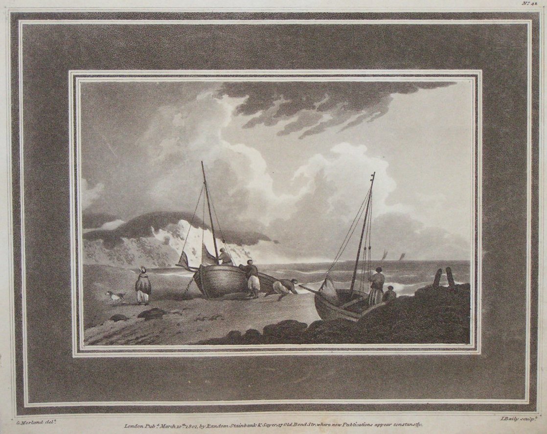 Aquatint - (Beach with boats and smugglers) - Baily