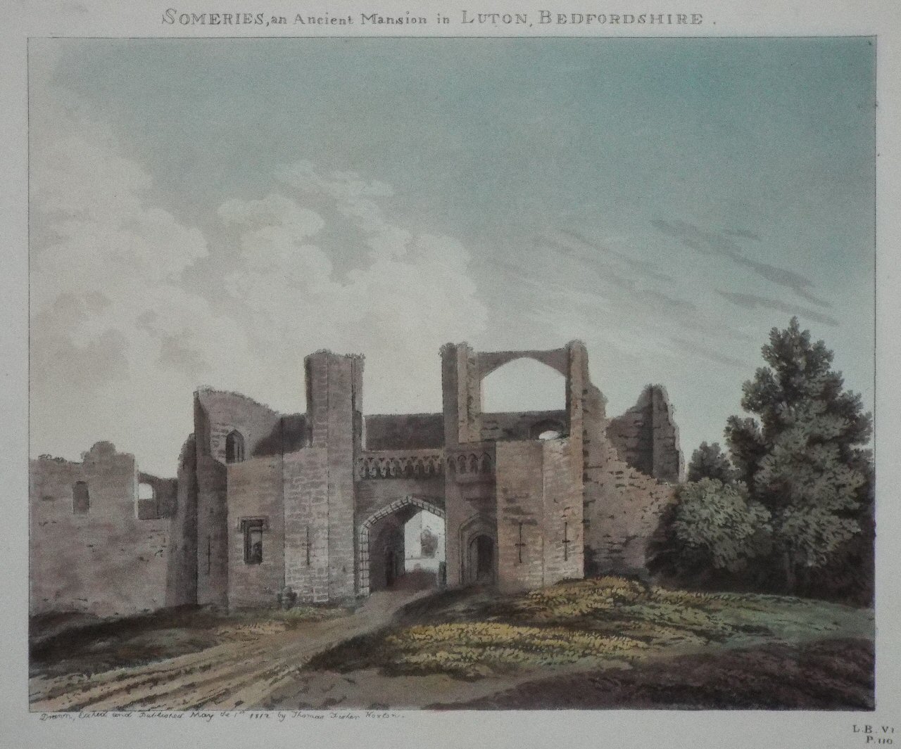 Aquatint - Someries, an Ancient Mansion in Luton, Bedfordshire. - Fisher