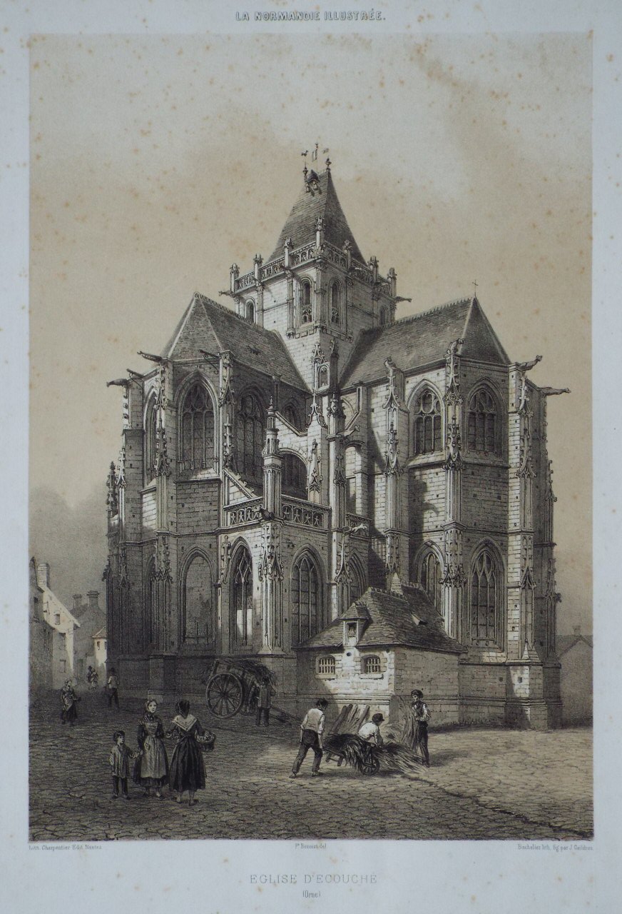 Lithograph - Eglise d'Ecouche (Orne) - Bachelier