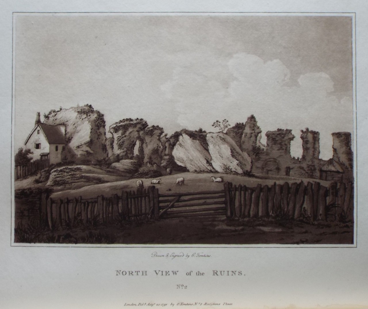 Aquatint - North View of the Ruins. - Tomkins