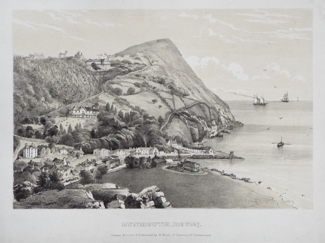 Lithograph - Lynmouth, Devon. - Rowe