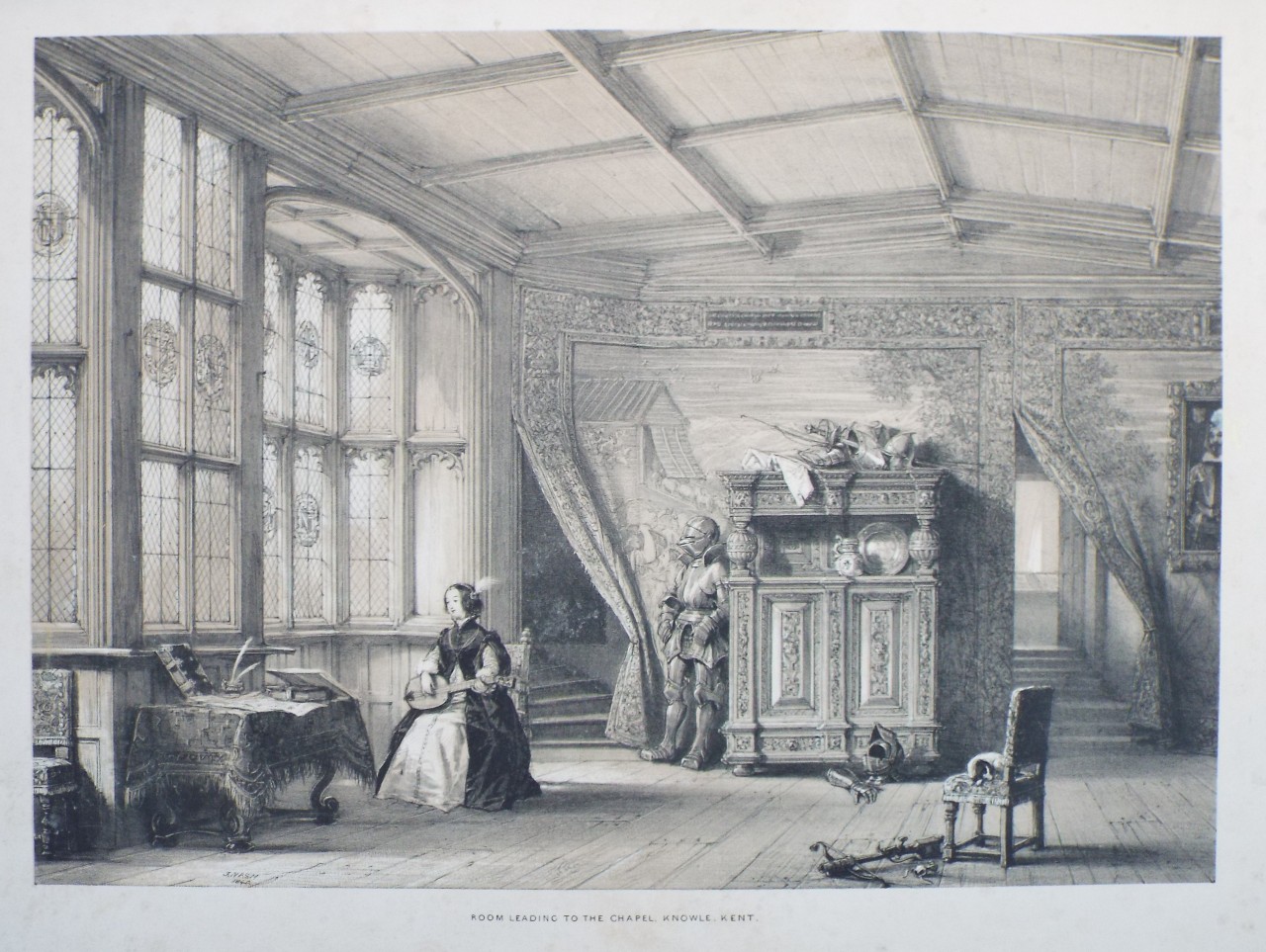 Lithograph - Room leading to the Chapel, Knowle, Kent - Nash