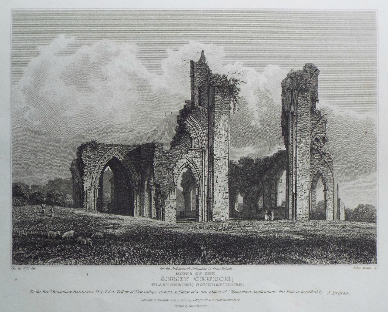 Print - Ruins of the Abbey Church, Glastonbury, Somersetshire. - Smith