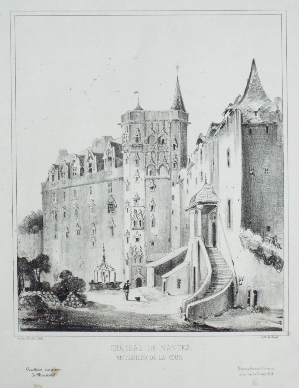 Lithograph - Chateau de Nantes. Interieure de la Cour. - 