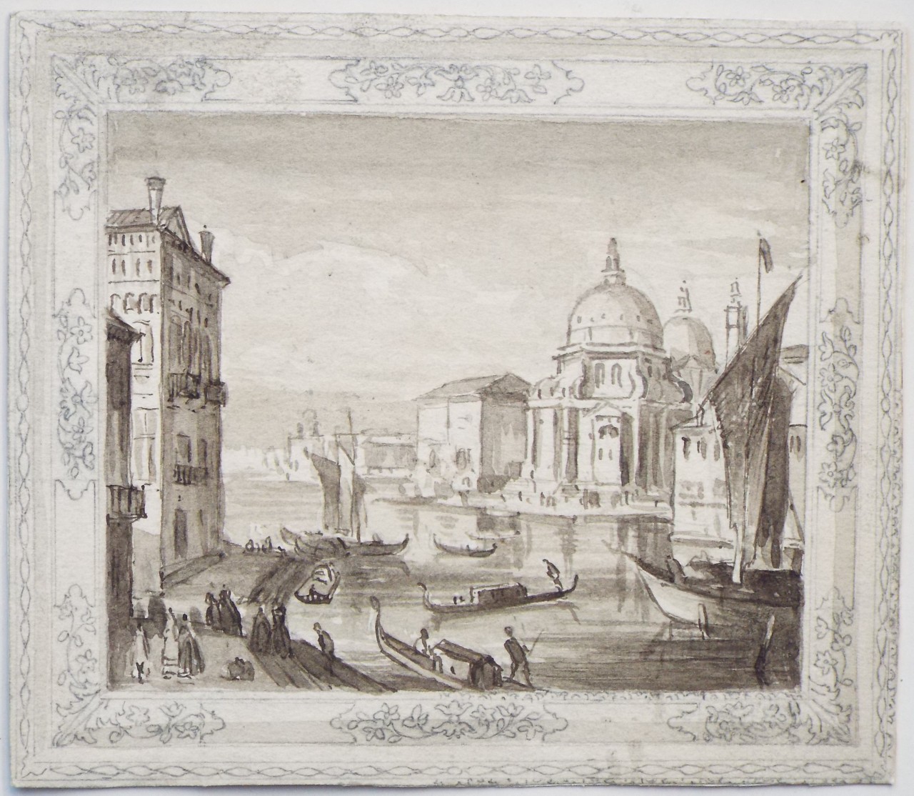 Ink and grey wash watercolour - Venice - Santa Maria della Salute from S. Marco