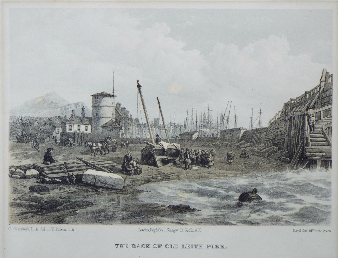 Lithograph - The Back of Old Leith Pier. - Picken