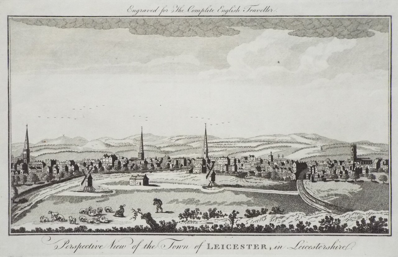 Print - Perspective View of the Town of Leicester, in Leicestershire.